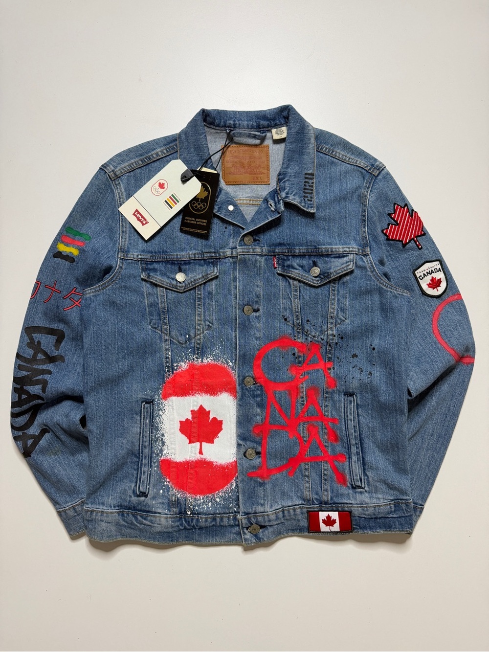 Levi’s 2020 Olympics Hudsons Bay Company Type 3 Denim Trucker Jacket Mens Large - Picture 2 of 12
